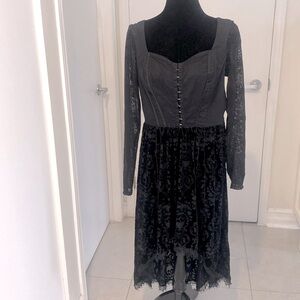 Hot Topic High-Low Black Velvet Corset Midi Dress Goth Dress Size 11